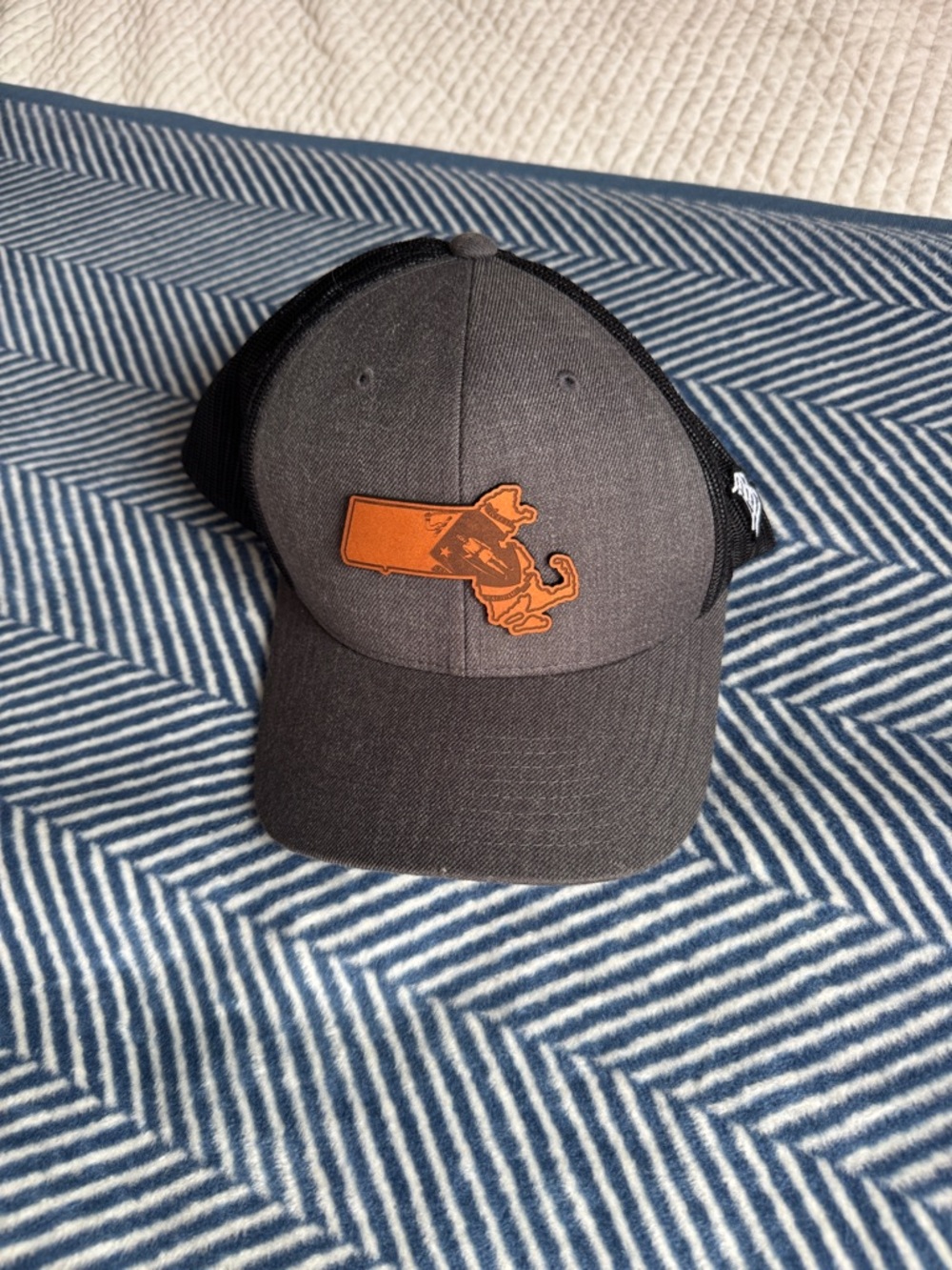 Men's Grey Trucker Hat with Orange Patch